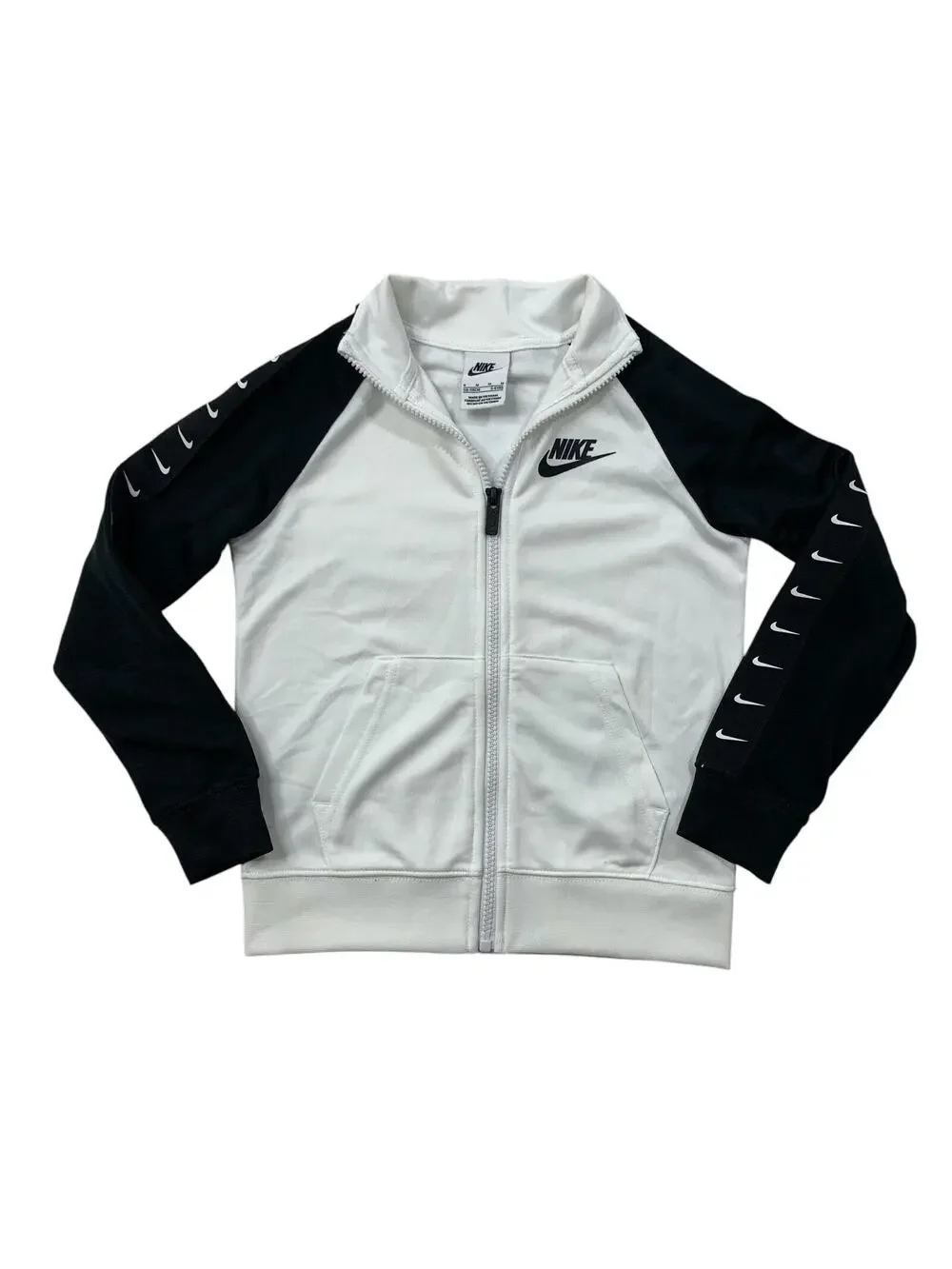 Nike‎ Jacket Boys Youth M Medium White Black Full Zip Swoosh Track 5-6 Years Old